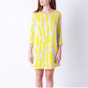 Dusen Dusen 100% rayon grey and yellow shift dress